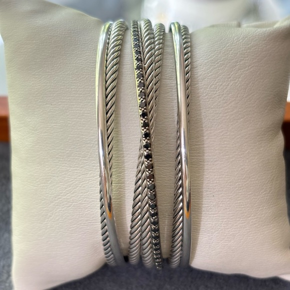 David Yurman 925 & 14k White Gold Crossover Cuff with Black Diamonds-Small - Picture 5 of 10
